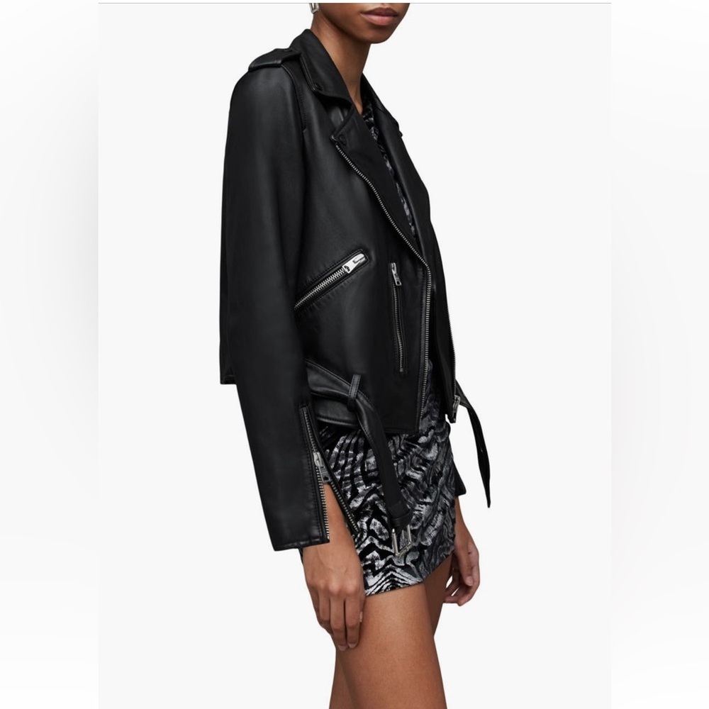 Allsaints BALFERN LEATHER BIKER JACKET size 4 - Picture 7 of 15